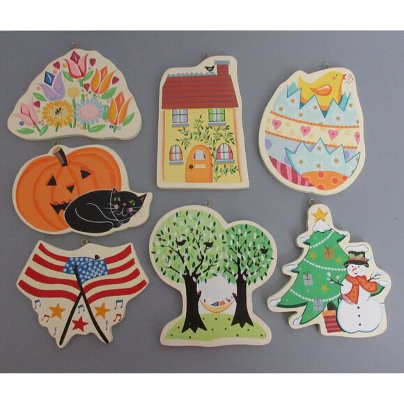 Lillian Vernon 6" Interchangeable 7 Piece Lot Wooden Holiday Door Ornaments 2000 - Picture 11 of 11